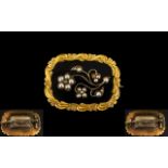 Antique Period Excellent Quality Worked 9ct Gold Locket - Mourning Brooch with seed Pearl Set