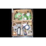 Two Boxes of Miscellaneous Pottery including a Czec dinner service, two German bisque figures,