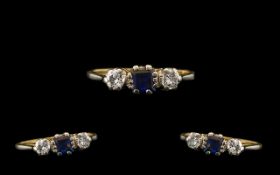 18ct Gold - Attractive 3 Stone Sapphire and Diamond Dress Ring, Marked 18ct and Platinum.