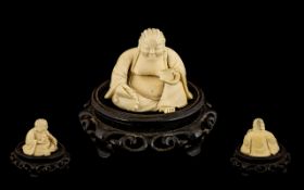 Ivory / Bone Laughing Buddha On Stand.