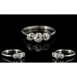 Antique Period Platinum Set 3 Stone Diamond Ring - Marked Platinum.