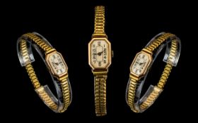 Art Deco Period Ladies 9ct Gold Cased Mechanical Wind 15 Jewells Wrist Watch with gold plated