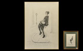 Tom Dodson 1910 - 1991 Artist Drawn and Signed Pencil Sketch - Titled ' Dancing Mill girl ' Signed