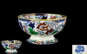 Antique Ironstone Bowl - Amherst Japan. Made in England. White ground with colourful blue and