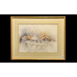 Francis Boxall Watercolour of a semi-clad reclining lady. Framed and mounted behind glass.