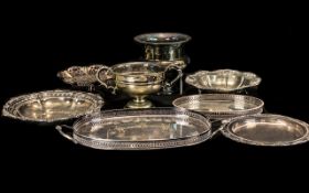 A Collection of Silver Plate to include a two handled gallery tray plus one other,