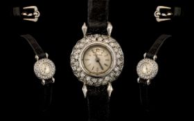 Omega Swiss Made 18ct White Gold & Diamond Set Mechanical Wind Petite Ladies Cocktail Wrist Watch