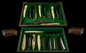 A Fine Collection of Antique Period Various and Assorted Top Branded Straight Razors,