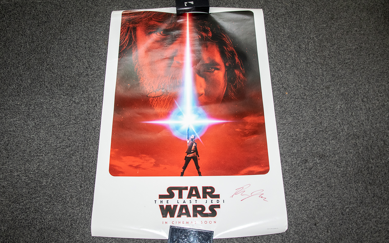 Stunning First Edition Upright Quad ‘Star Wars The Last Jedi’ Signed By Two Main Cast & Crew.