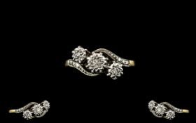 Antique 18ct Gold Diamond Ring. 18ct gold, 3 stone diamond illusion set ring, of good colour and