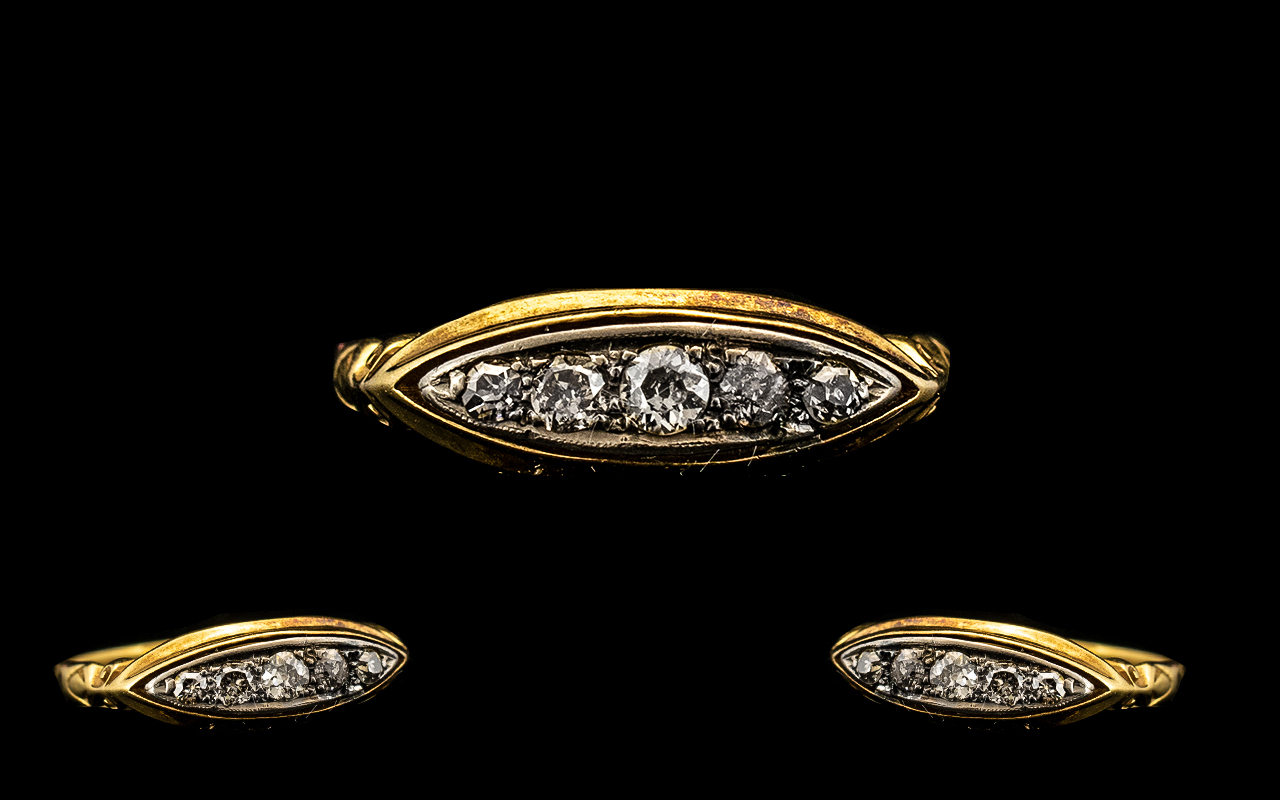 Antique Period - 18ct Gold Attractive 5 Stone Diamond Set Dress Ring.