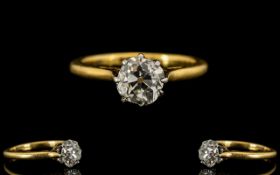 18ct Gold Attractive Single Stone Diamond Set Ring - the old round brilliant cut diamond of