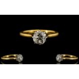18ct Gold Attractive Single Stone Diamond Set Ring - the old round brilliant cut diamond of