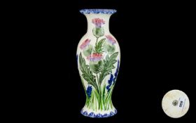 Scottish Waterhouse Pottery Thistle Vase. Attractive vase in white ground decorated with pink