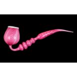 William IV - Period Hand Blown Large Nailsea Pink Smokers Pipe with The Classic Alternating Red and