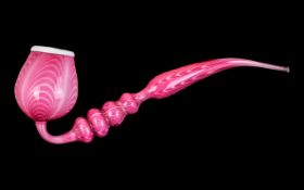 William IV - Period Hand Blown Large Nailsea Pink Smokers Pipe with The Classic Alternating Red and