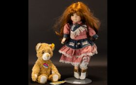 Steiff 'Cosy Friends' Teddy Bear and Musical Doll, the teddy designed by Steiff, with the button