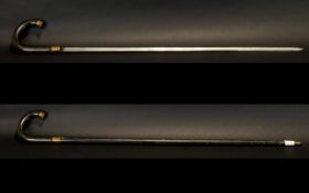 Late 19thC Sword Stick, Plain Form, Brass Mounts, Length 36 Inches.