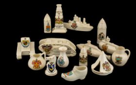 Small Miscellaneous Lot of Crested Ware to include military related items, two tanks, battleships,