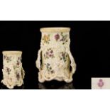 Royal Worcester Handpainted Naturalistic Three handled Spill Vase - Floral Images on Cream ground.