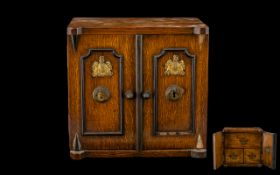 Early 20thC Novelty Oak Tea Caddy In The Form Of A Two Door Safe,