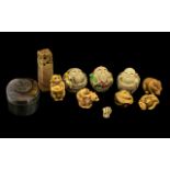 Small Mixed Lot of Oriental Items to include three globular shaped figures, a netsuke style