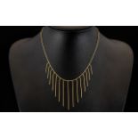 Ladies 9ct Gold Attractive Tassel Drop Necklace of Pleasing Design. Marked for 9ct Gold. Approx 4.