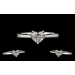 Ladies - Superb Quality Platinum Heart Shaped Single Stone Diamond Set Ring,