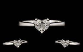 Ladies - Superb Quality Platinum Heart Shaped Single Stone Diamond Set Ring,