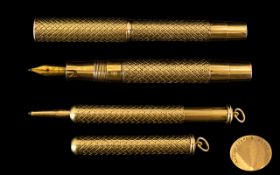 Van Cleef and Arpels - Superb Quality 18ct Gold Cased Fountain Pen and Matching Pencil ' Telescopic