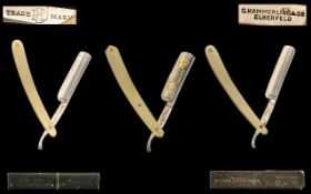 Antique Period - Trio of Fine Quality Hollow Ground Steel Sheffield Straight Razors with Bakelite