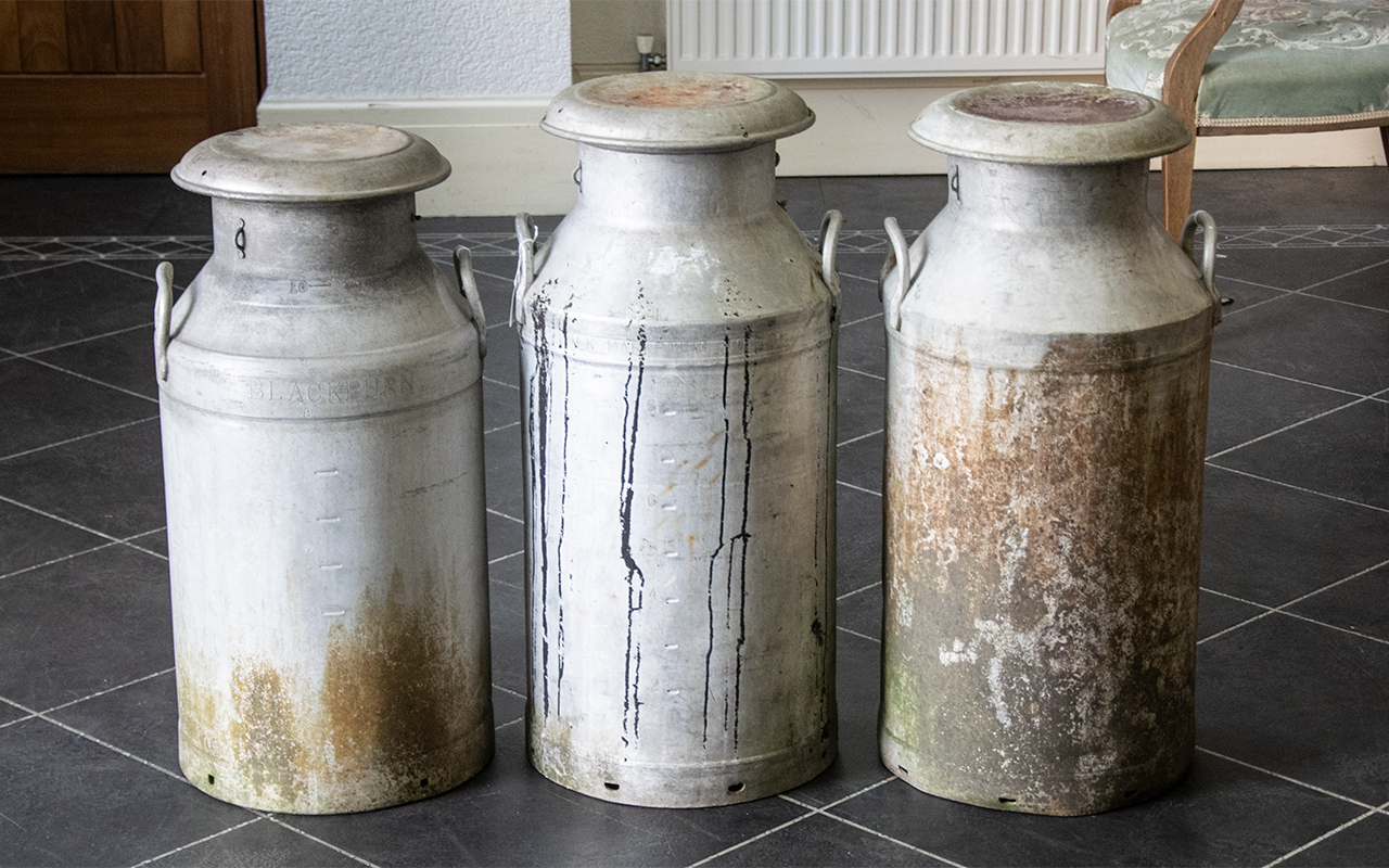 3 Aluminium Milk Churns All 10 Gallon Churns,