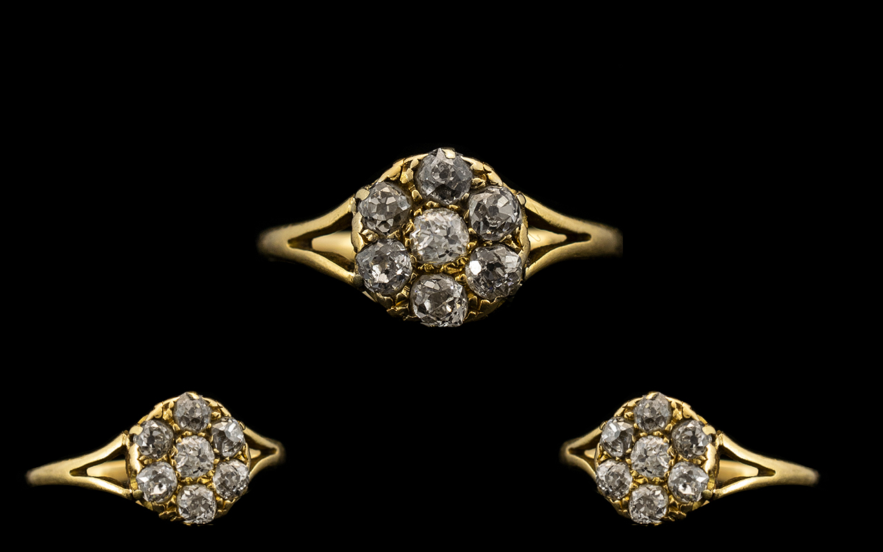 Antique Period 18ct Gold Superb Quality & Attractive Diamond Set Cluster Ring.