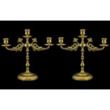Victorian Period Pair of Fine Brass 3 Branch Candelabra with turned columns on a round bases.