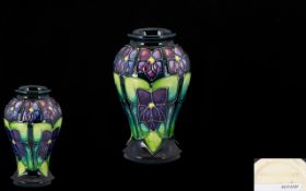 Moorcroft - Modern and Charming Tubelined Vase (Baluster Shape) of Small Proportions 'Violets'