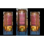 A French Mid 20thC Style Bow Fronted Cabinet with a silk lined interior with two glass shelves.