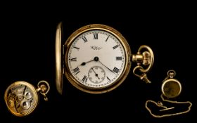 Waltham USA Seven Jewels Gold Plated - Full Hunter Pocket Watch. Denison Star Case. c.1900.