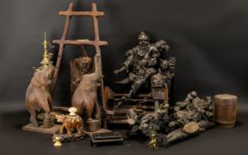 A Mixed Collection of Early 20thC Carved Wooden Items and associated.