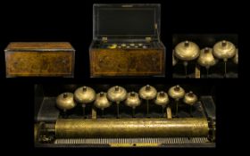 An Austrian Cylinder Walnut Music Box with 9 bells playing 8 airs.