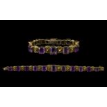 Victorian Period Superb Quality 9ct Gold - Amethyst Set Ornate / Fancy Bracelet, The Eleven