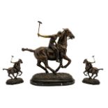 Contemporary Nice quality Huge and Impressive Bronze Sculpture/Figure - Polo player and horse in