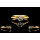 18ct Gold - Attractive Single Stone Diamond Set Ring - Illusion Set. Full Hallmark for 750 - 18ct.