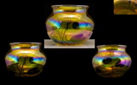 John Ditchfield - Art Studio Signed and Stunning Iridescent Glass Bowl of Bulbous Form,