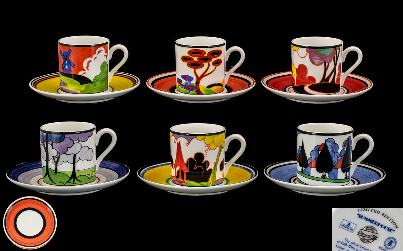 Wedgwood Fine Bone China Clarice Cliff Centenary Limited Edition Set of Six Hand Painted Coffee