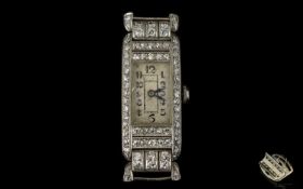 Art Deco Period - Stunning Ladies Platinum and Diamond Set Mechanical Cocktail Watch. c.1930. The