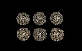 Art Nouveau Period Set of Six Silver Styalised Buttons of Attractive Design.