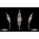 Art Deco Period - Superb Quality Mechanical Wind 14ct White Gold and Platinum Diamond Set Cocktail