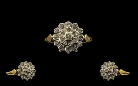 Ladies 9ct Gold Diamond Set Cluster Ring - of flower head design, fully hallmarked for 9ct. Ring