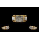 Rolex Style Heavy Gents 9ct Gold Two Tone Diamond Set Ring of Excellent Proportions - diamond