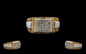 Rolex Style Heavy Gents 9ct Gold Two Tone Diamond Set Ring of Excellent Proportions - diamond